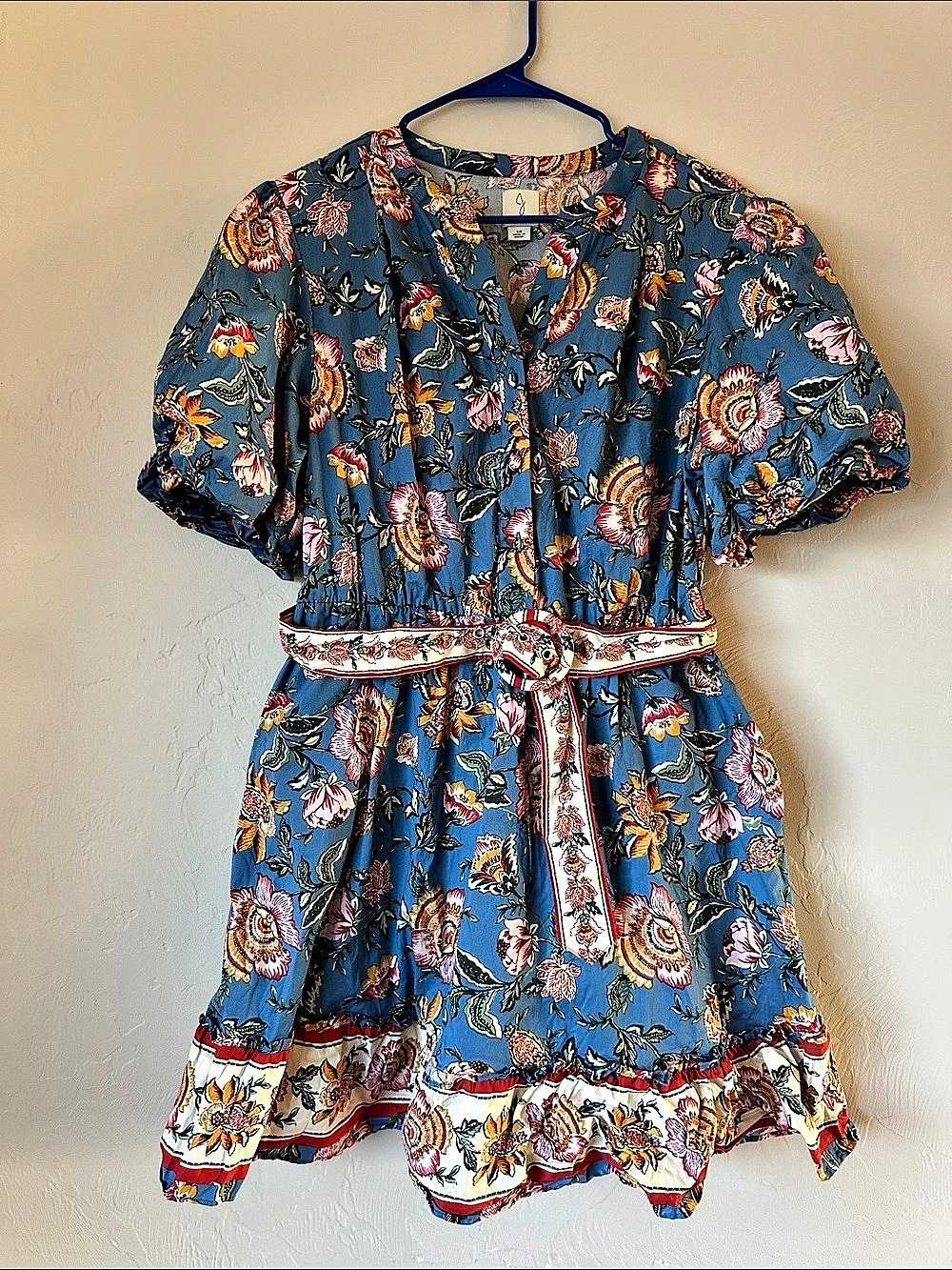 joie Floral Midi Dress in Blue & Pink Size 14